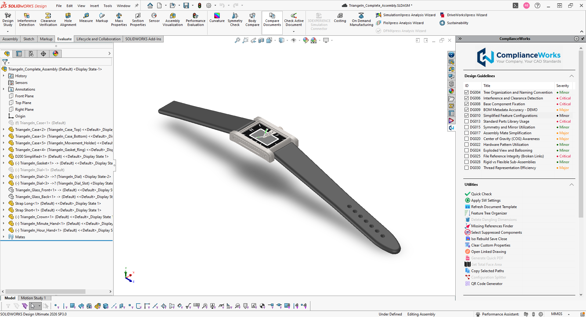 ComplianceWorks Design Guidelines panel inside SolidWorks