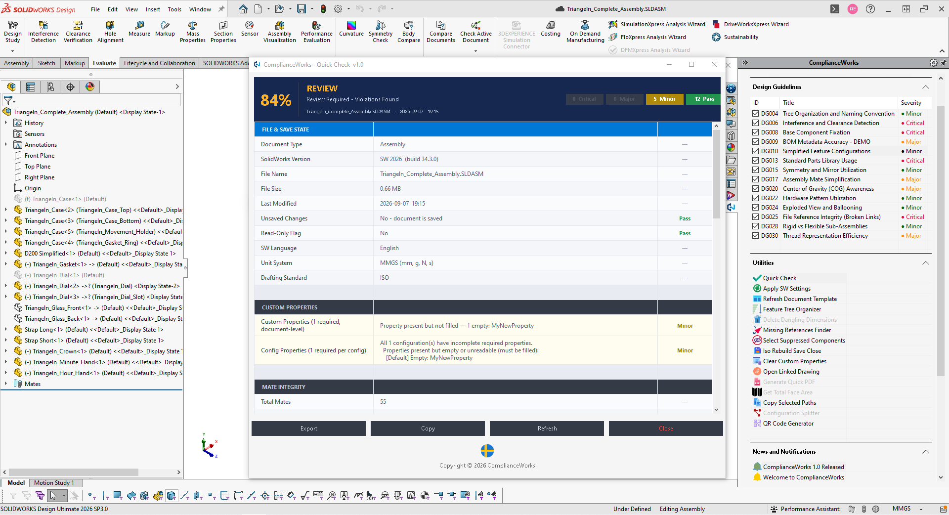 ComplianceWorks Quick Check compliance scan results